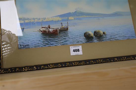 Y. Gianni, gouache, View of Vesuvius, signed, 18 x 40.5cm.